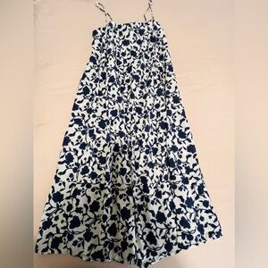 ZARA Cecilia Dress Blue Floral Cotton Midi Dress Size M